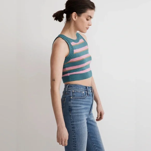 Madewell striped cropped sweater tank size large - Picture 2 of 11